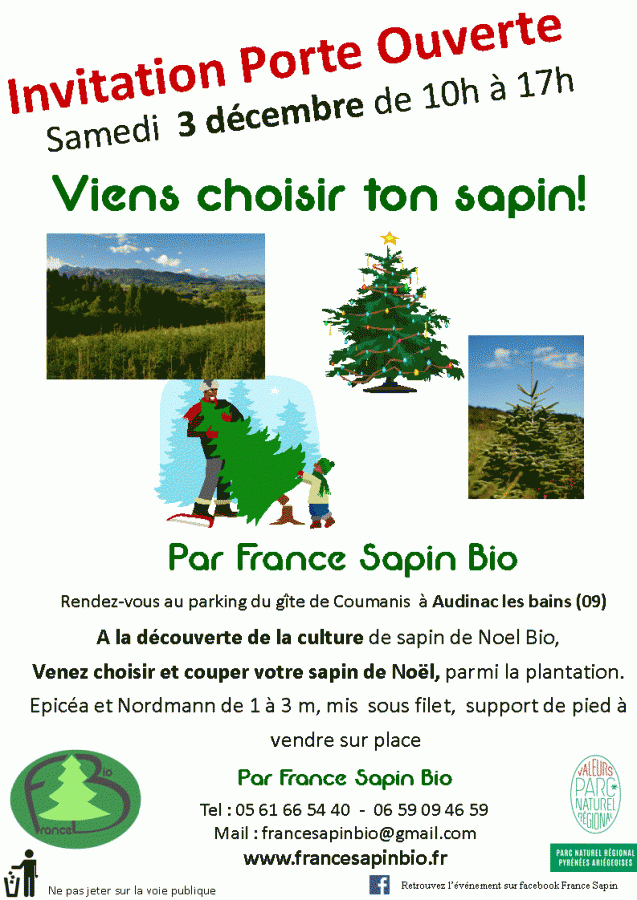 Porte ouverte France Sapin Bio : Viens couper ton sapin le 3 décembre 2016 de 9h à 17h