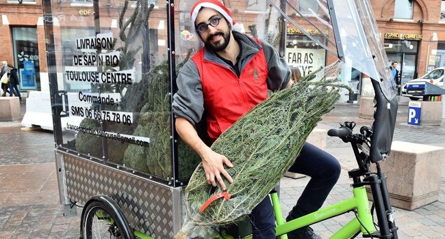 Livraison de sapin en vélo au centre ville de Toulouse !